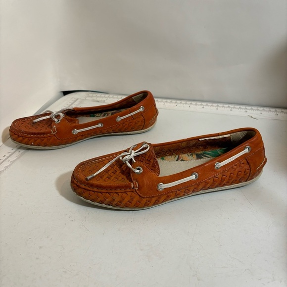 Sperry women’s papaya‎ orange leather slip on loafer woven boat shoe in size 6 - Picture 4 of 12
